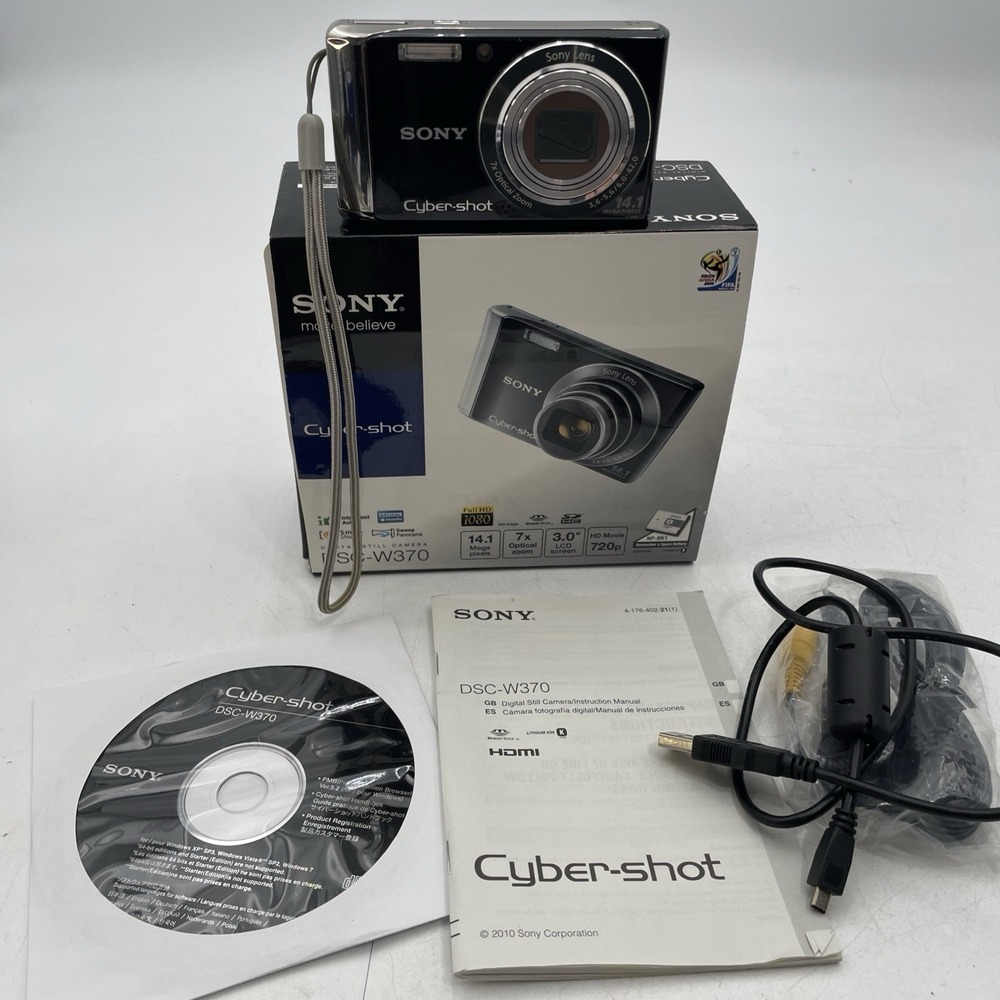 Sony Cyber-Shot DSC-W370 14.1MP Digital Camera+Battery+Charger +SD Card+CD+Manua